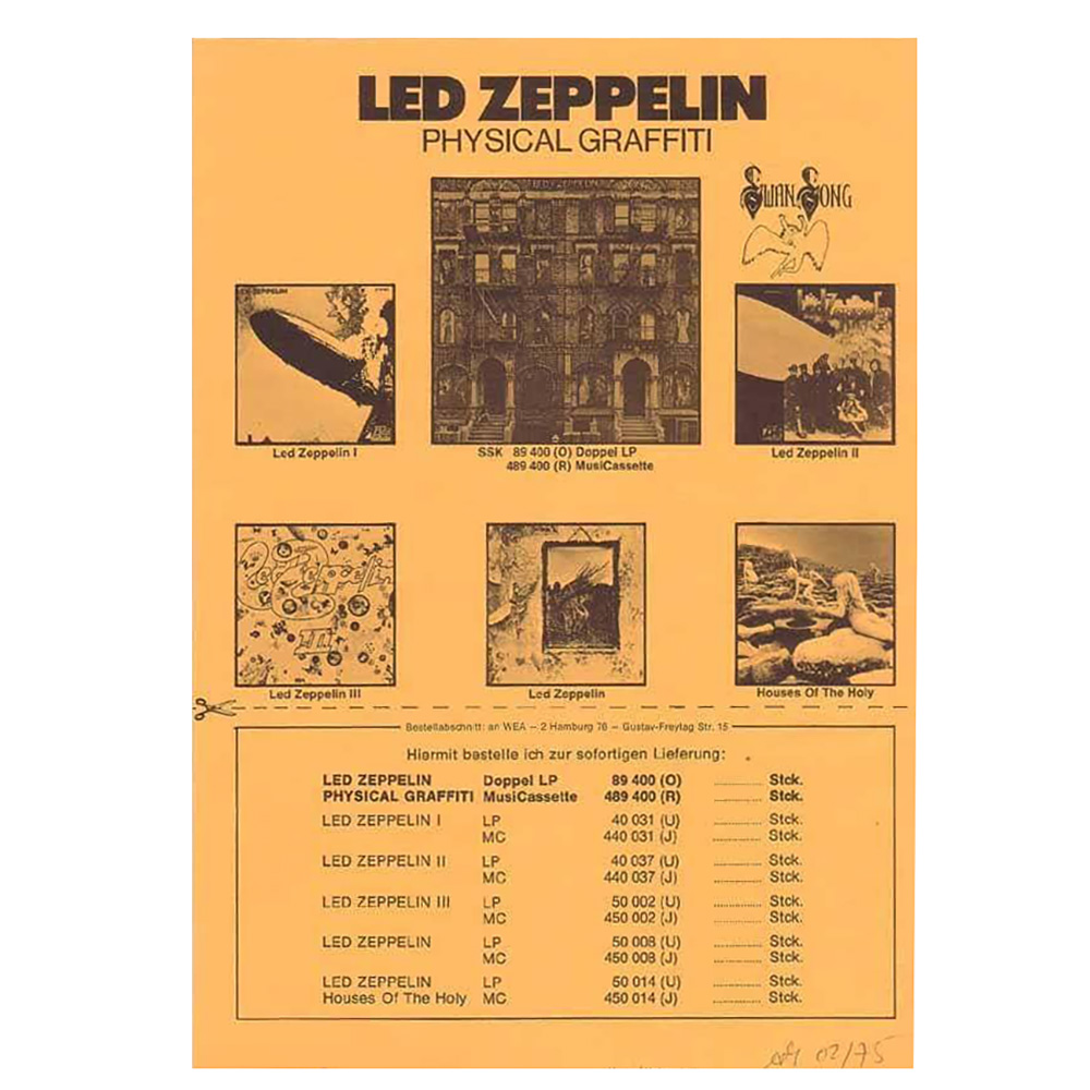 Physical Graffiti (1975) <br>Order Form (Germany)