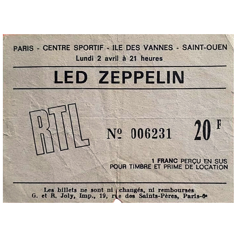 Concert Ticket <br>1973.04.02 <br>Paris, FR