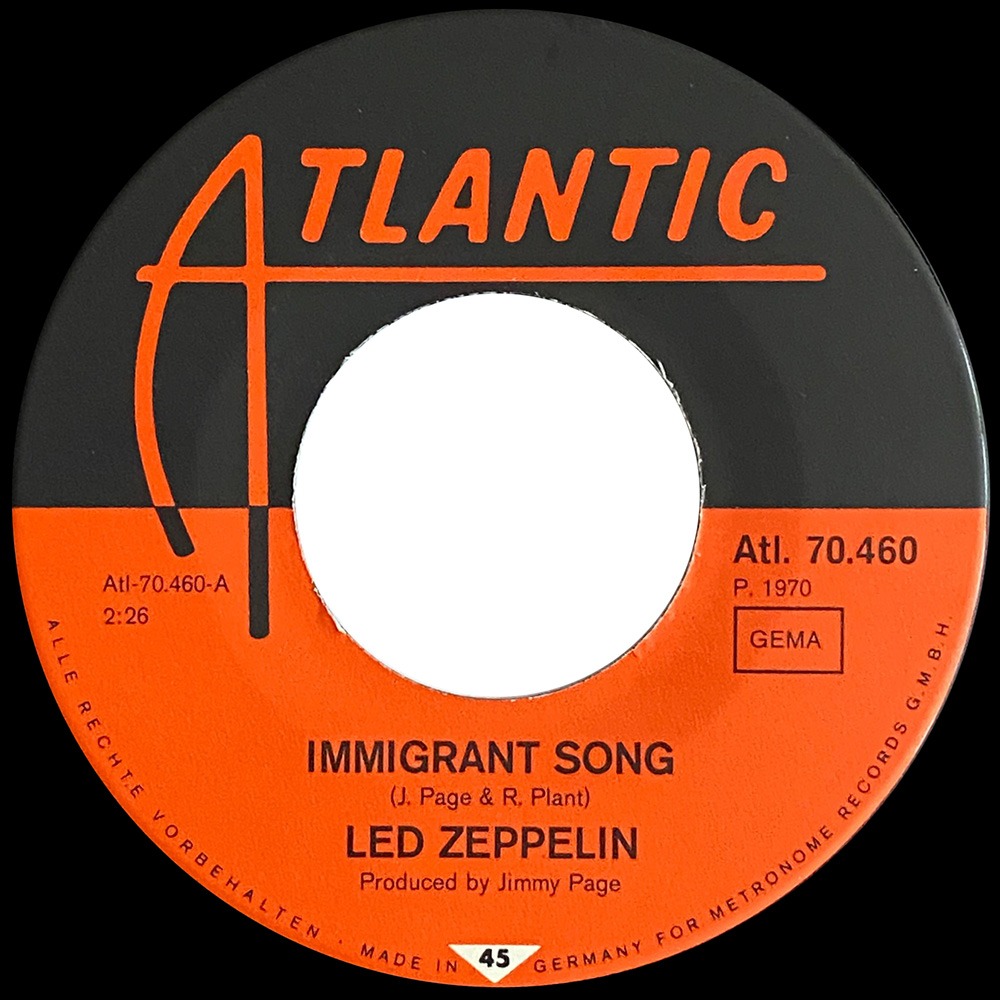 Single <br>Austria (ATL. 70.460) <br>Immigrant Song / Hey, Hey, What Can I Do (#2) - Image 3