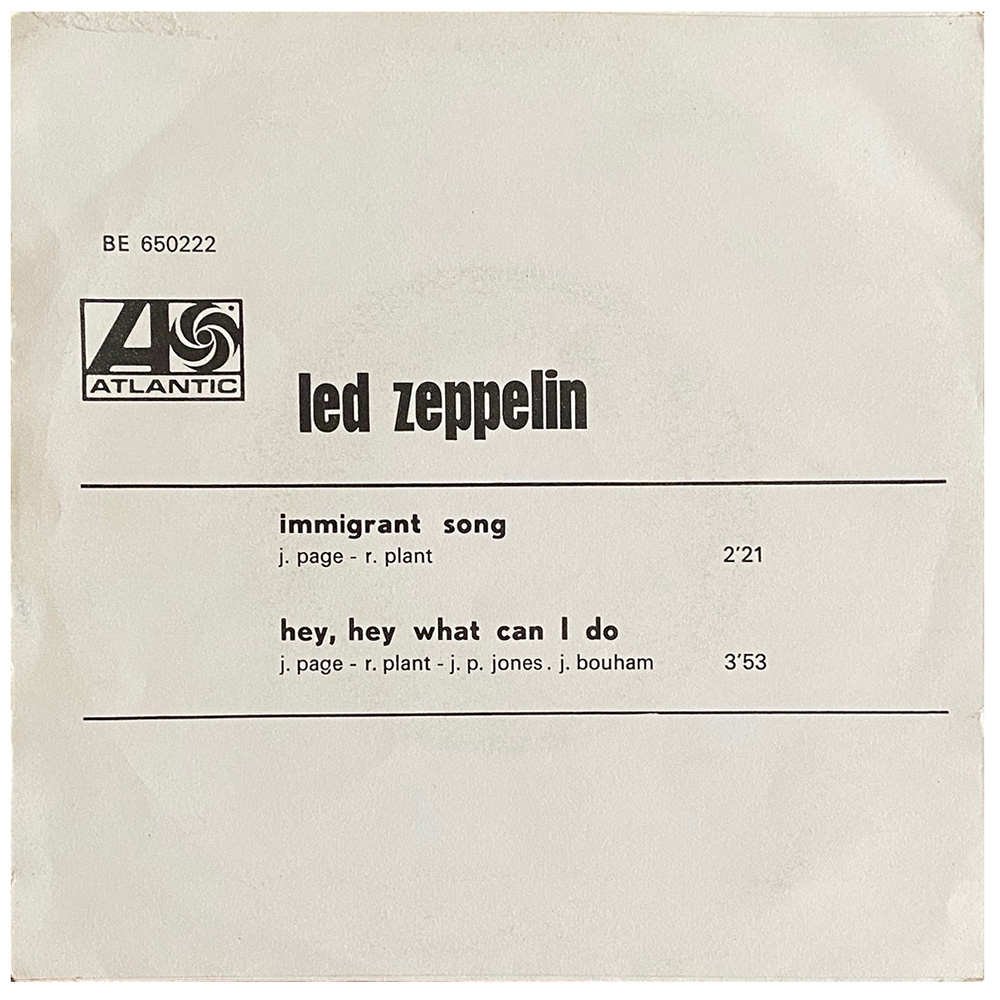 Single <br>Belgium (BE 650222) <br>Immigrant Song / Hey, Hey What Can I Do (#3) - Image 2