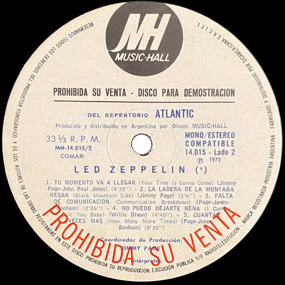 LP <br>Led Zeppelin <br>Argentina (14.015) Promo #2 - Image 4