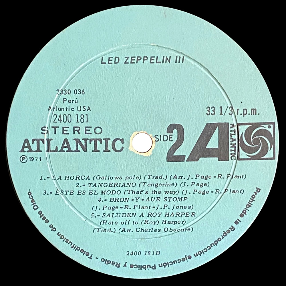 LP <br>Led Zeppelin III <br>Peru (2400 181) #1 - Image 4