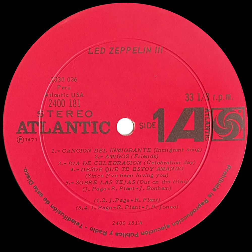 LP <br>Led Zeppelin III <br>Peru (2400 181) #2 - Image 3