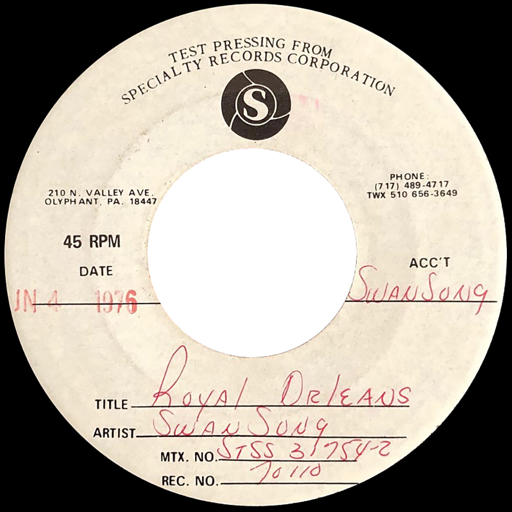 Single <br>USA (SS-70110) <br>Candy Store Rock / Royal Orleans (Test Pressing #3)