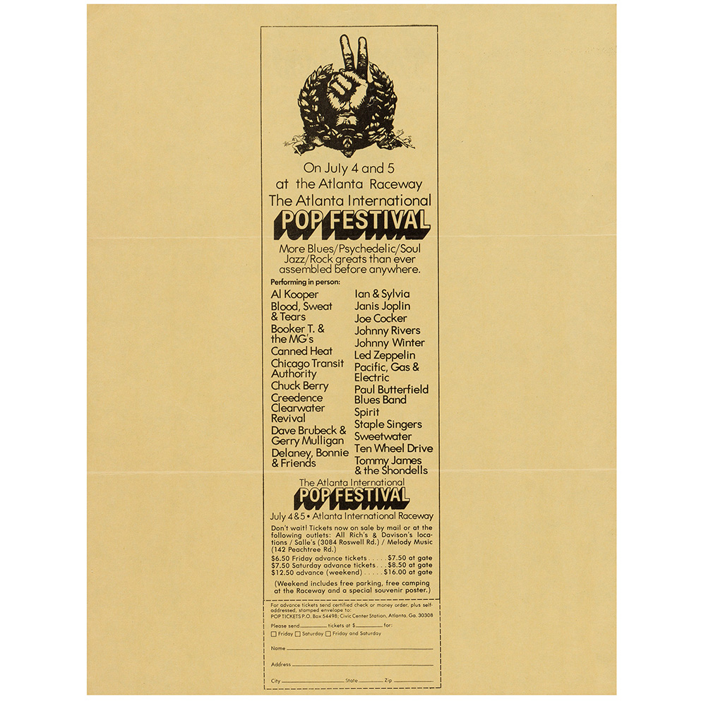 Concert Advertisement <br>1969.07.05 <br>Atlanta, GA (Mailer)