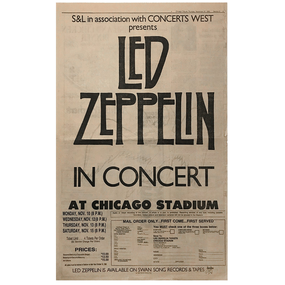 Concert Advertisement <br>1980.11.10 <br>Chicago, IL (Ad)