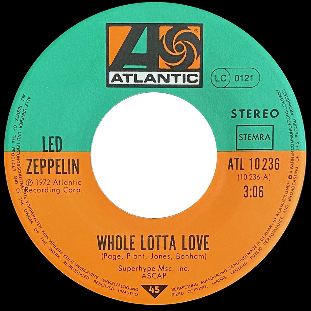 Single <br>Germany (ATL 10236) <br>Whole Lotta Love / Immigrant Song (Original Oldies #3) - Image 3
