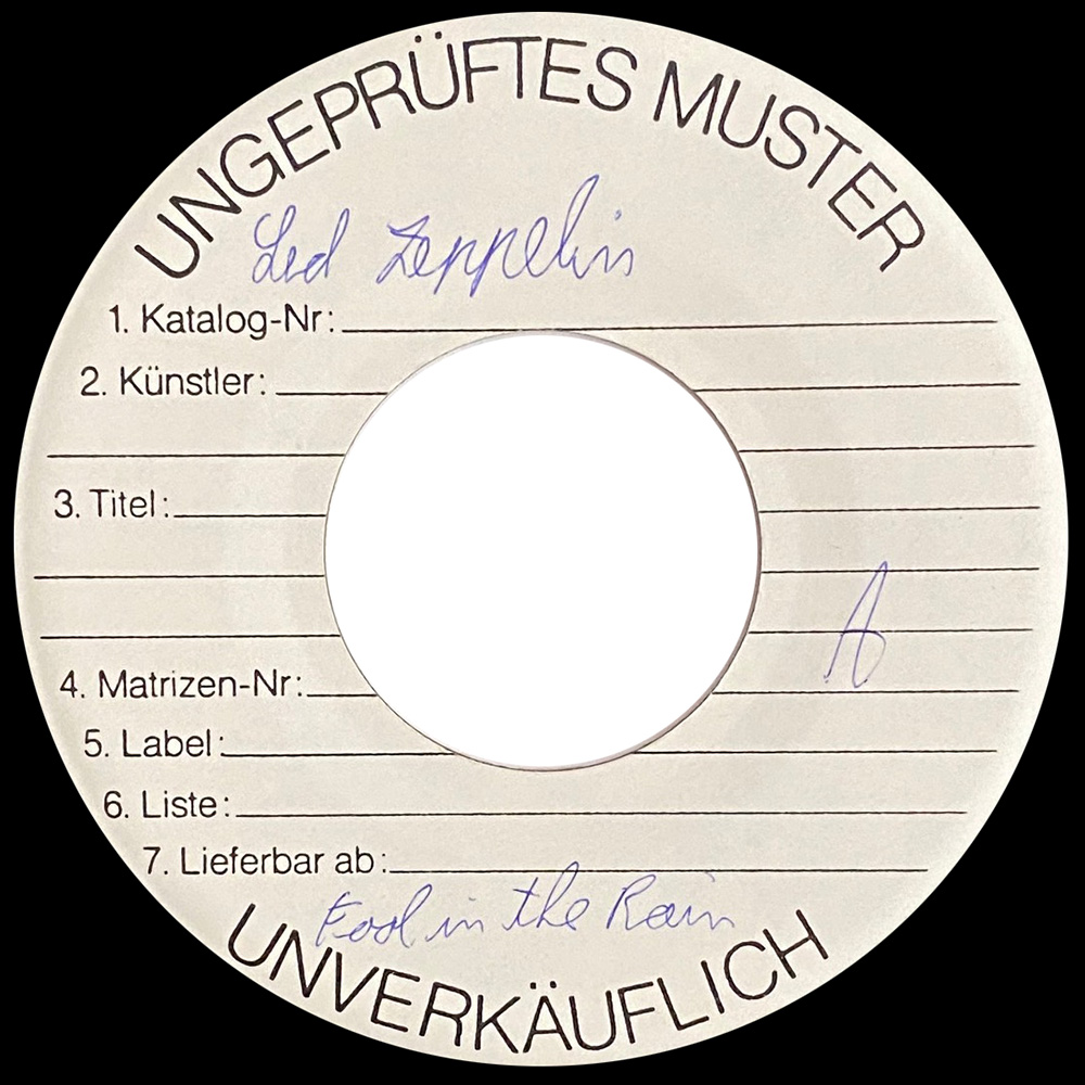 Single <br>Germany (SS 19421) <br>Fool In Rain / Hot Dog (Test Pressing #2)