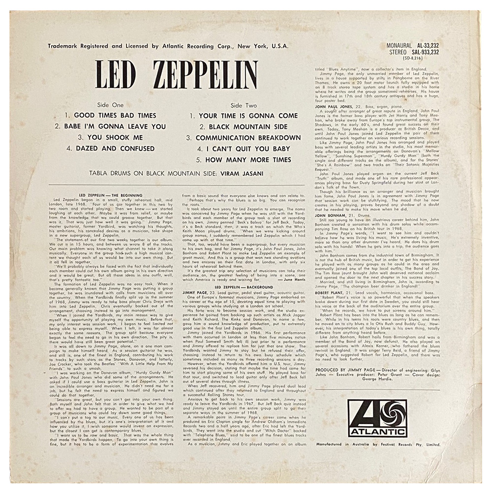 LP <br>Led Zeppelin <br>Australia (SAL-933,232) #6 - Image 2