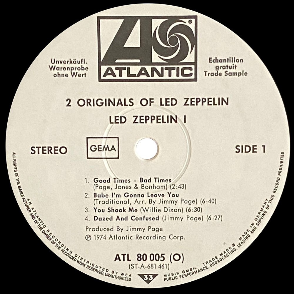 LP <br>2 Originals Of Led Zeppelin <br>Germany (ATL 80 005) Promo #1 - Image 4