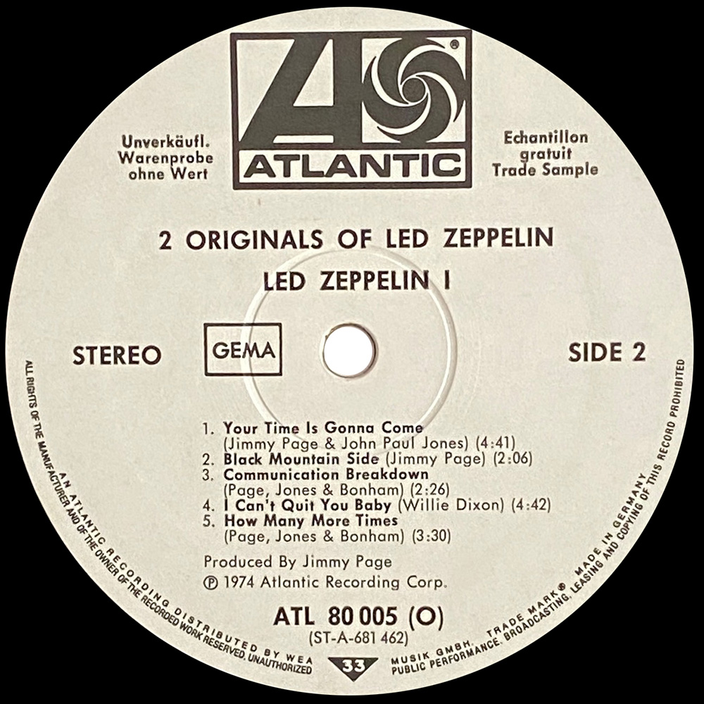 LP <br>2 Originals Of Led Zeppelin <br>Germany (ATL 80 005) Promo #1 - Image 5
