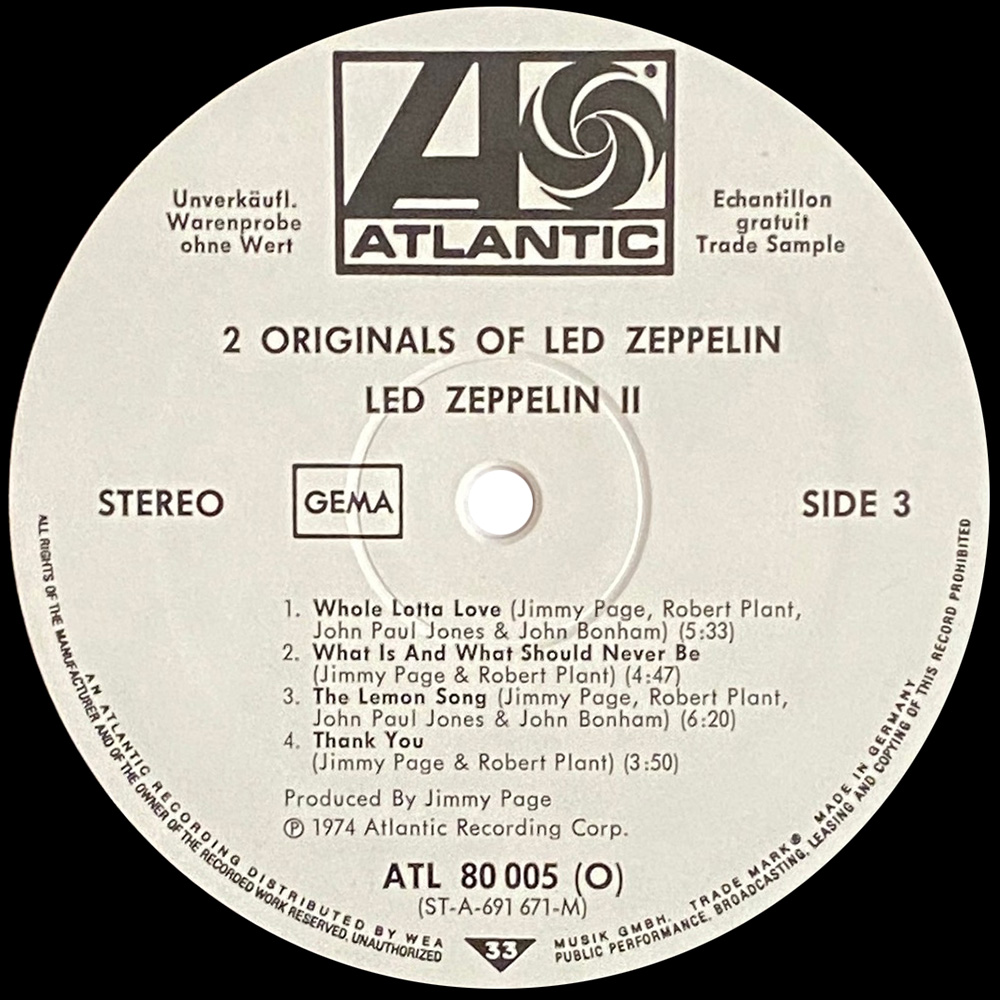LP <br>2 Originals Of Led Zeppelin <br>Germany (ATL 80 005) Promo #1 - Image 6