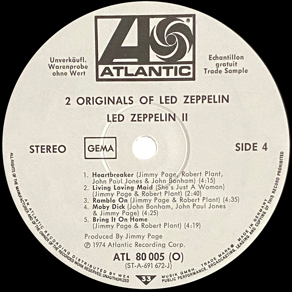 LP <br>2 Originals Of Led Zeppelin <br>Germany (ATL 80 005) Promo #1 - Image 7
