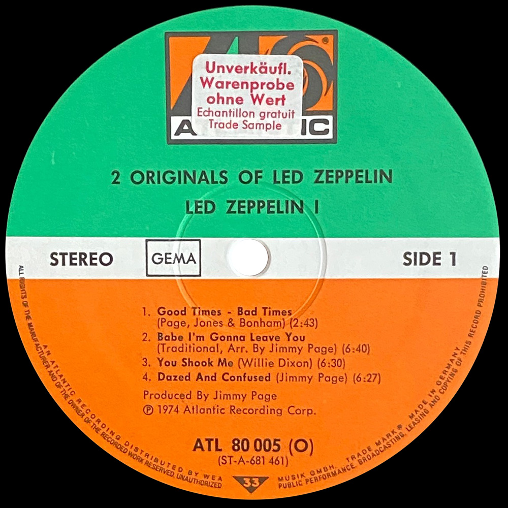 LP <br>2 Originals Of Led Zeppelin <br>Germany (ATL 80 005) Promo #2 - Image 3