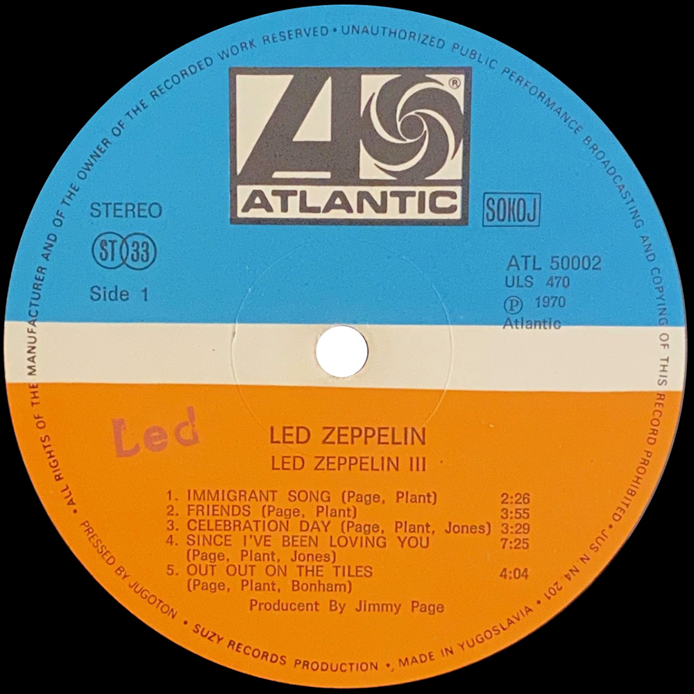 LP <br>Led Zeppelin III <br>Yugoslavia (ATL 50002) #1 - Image 3