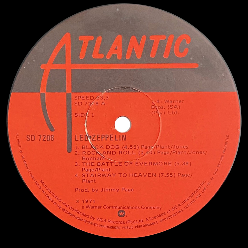 LP <br>Led Zeppelin IV <br>South Africa (SD 7208) #1 - Image 3