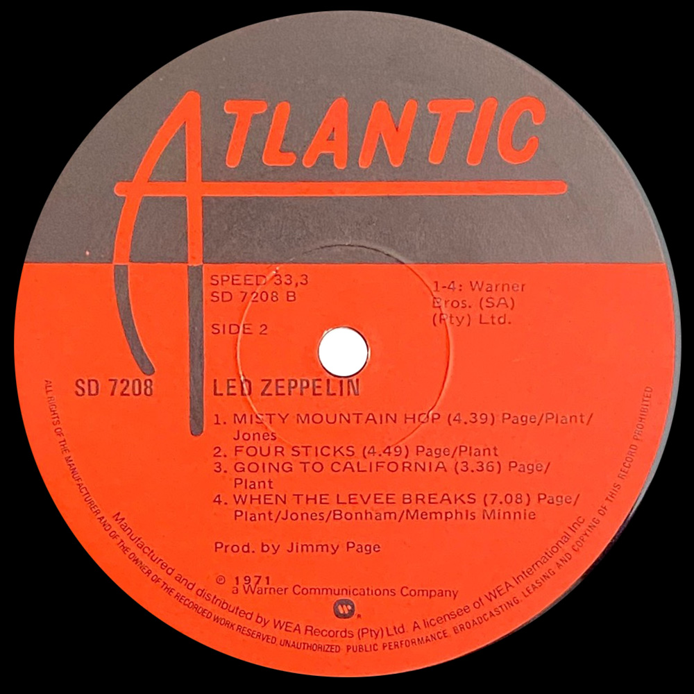 LP <br>Led Zeppelin IV <br>South Africa (SD 7208) #1 - Image 4