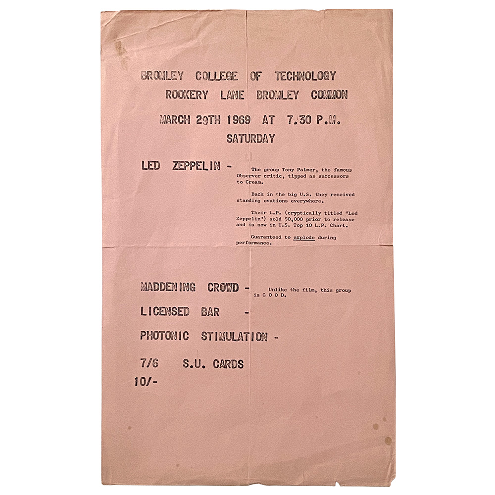 Concert Advertisement <br>1969.03.29 <br>Bromley, UK (Handbill)