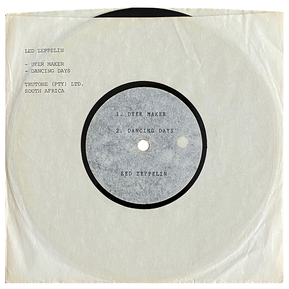 Single <br>South Africa (N/A) <br>D'yer Mak'er / Dancing Days (Acetate #1)