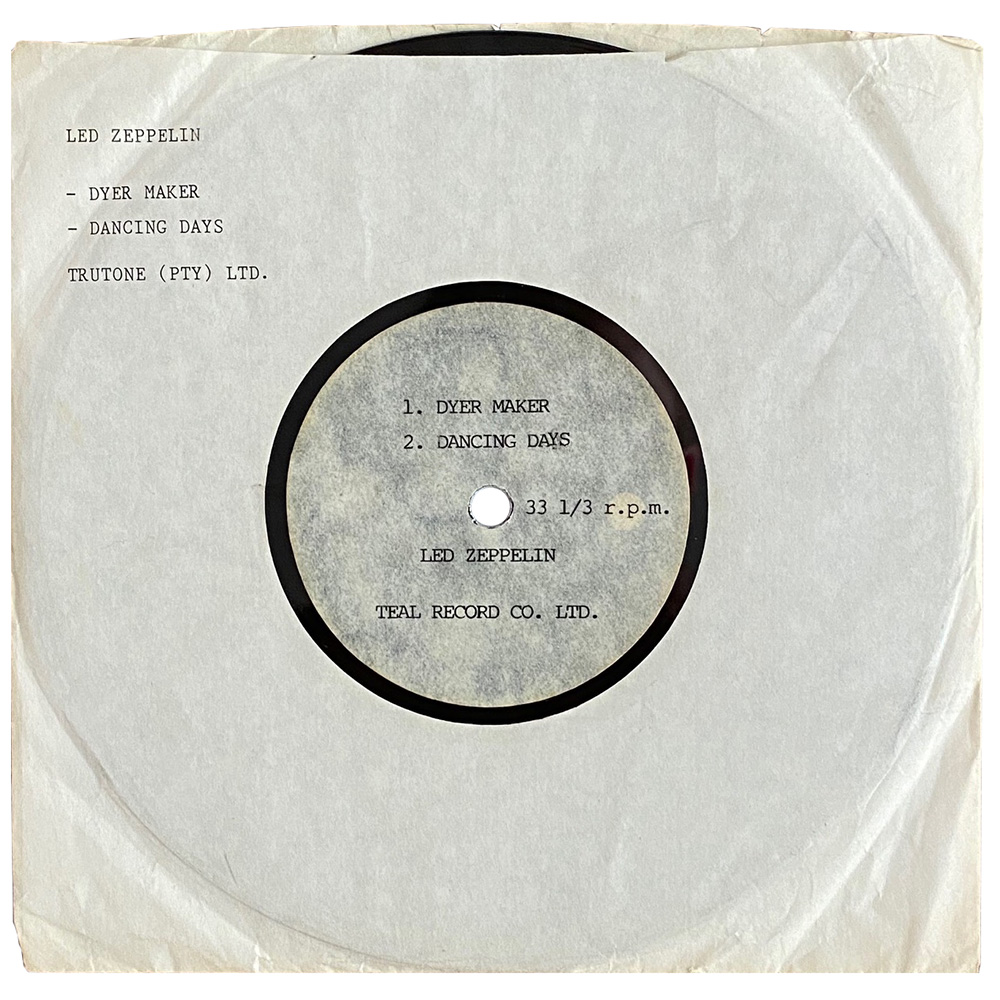 Single <br>South Africa (N/A) <br>D'yer Mak'er / Dancing Days (Acetate #2)