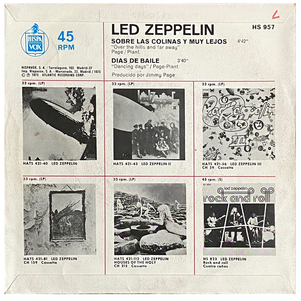 Single <br>Spain (HS-957) <br>Over The Hills and Far Away / Dancing Days (#3) - Image 2