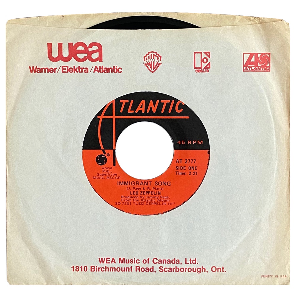 Single <br>Canada (AT 2777) <br>Immigrant Song / Hey, Hey, What Can I Do (#5)