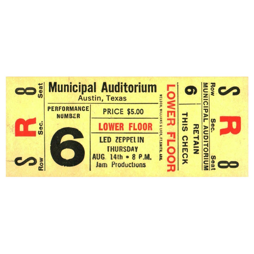 Concert Ticket <br>1969.08.14 <br>Austin, TX