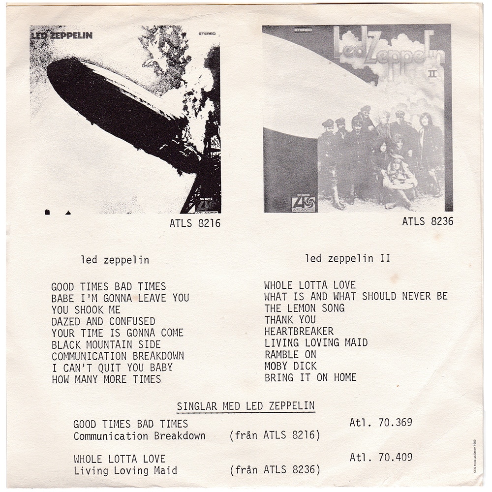 Single <br>Sweden (ATL 70.409) <br>Whole Lotta Love / Living Loving Maid (#2) - Image 2