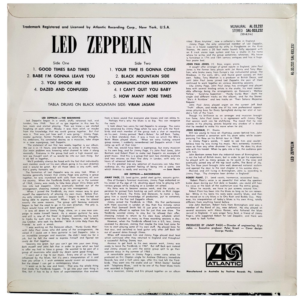 LP <br>Led Zeppelin <br>Australia (SAL-933,232) #2 - Image 2