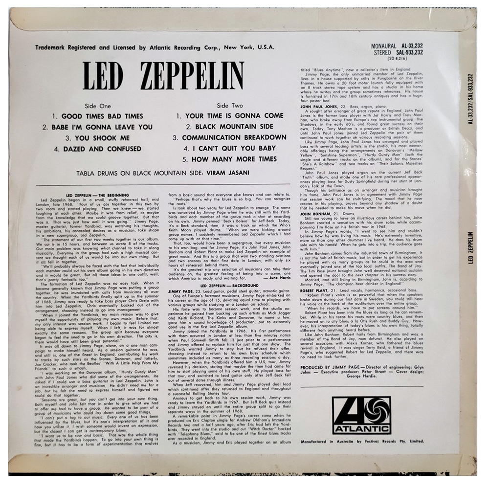 LP <br>Led Zeppelin <br>Australia (SAL-933,232) #5 - Image 2