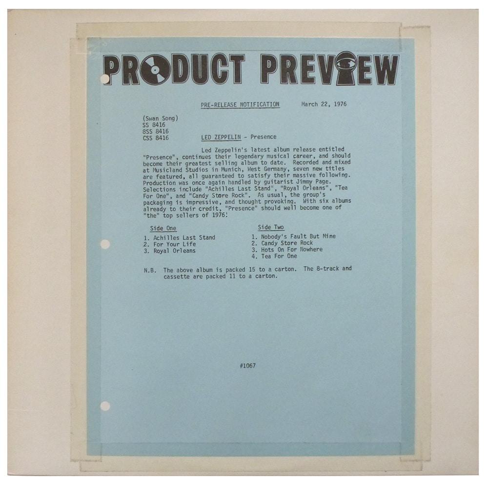 LP <br>Presence <br>Canada (SS 8416) Test Pressing