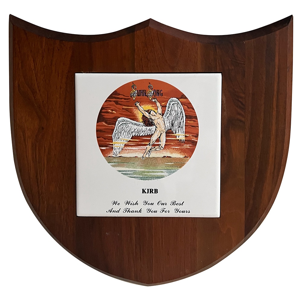 Swan Song (1974) <br>Radio Station Plaque, KJRB (USA)
