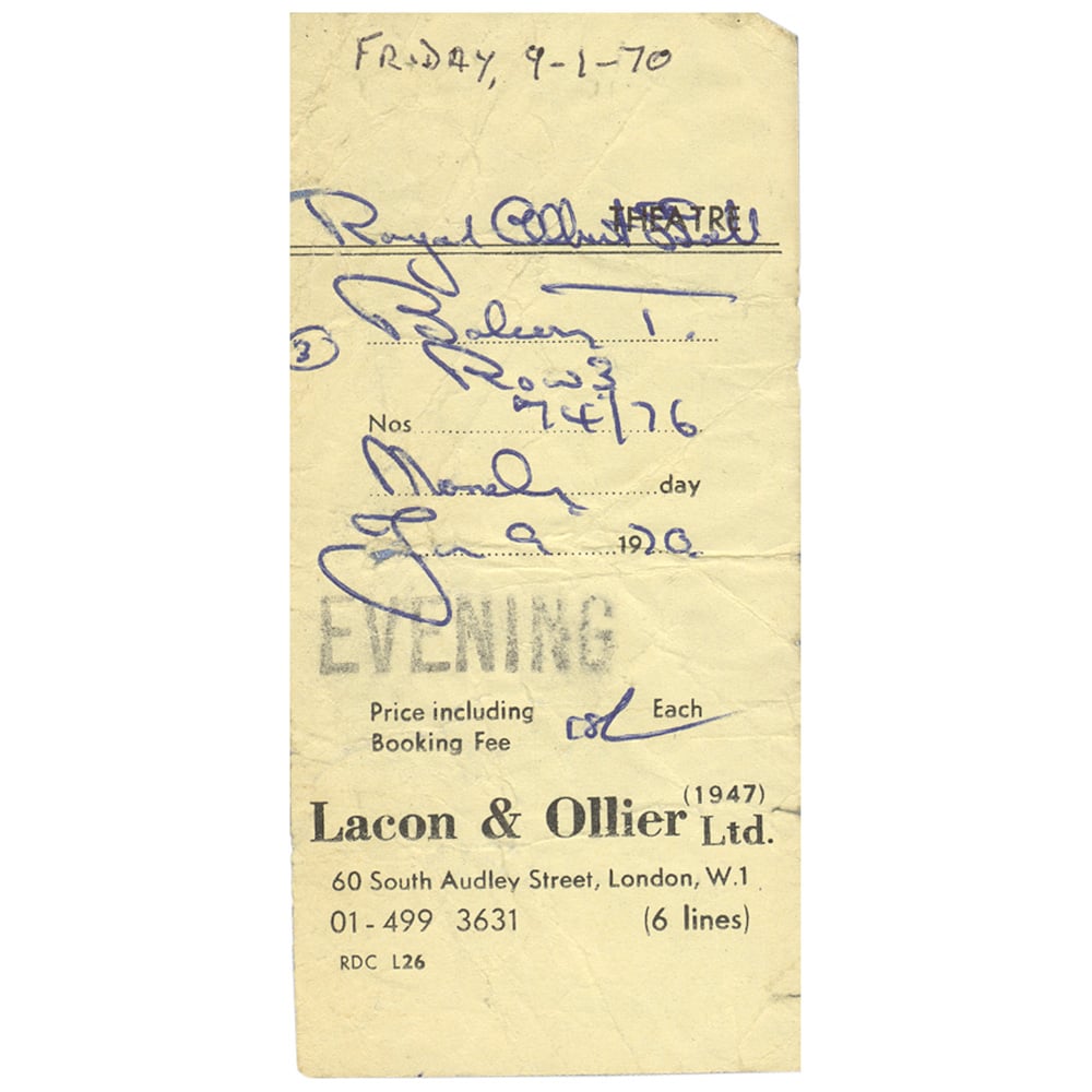 Concert Ticket <br>1970.01.09 <br>London, UK