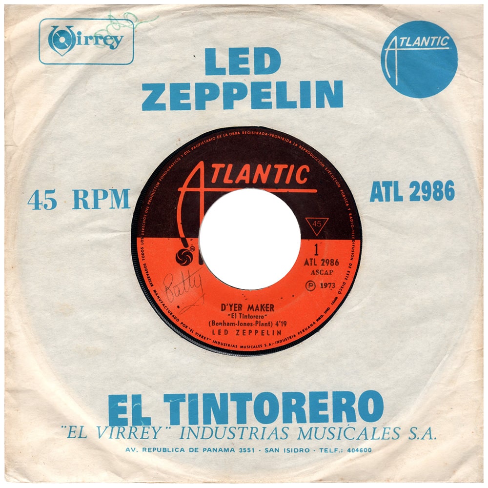 Single <br>Peru (ATL 2986) <br>D'yer Maker/The Crunge (Promo) - Image 2