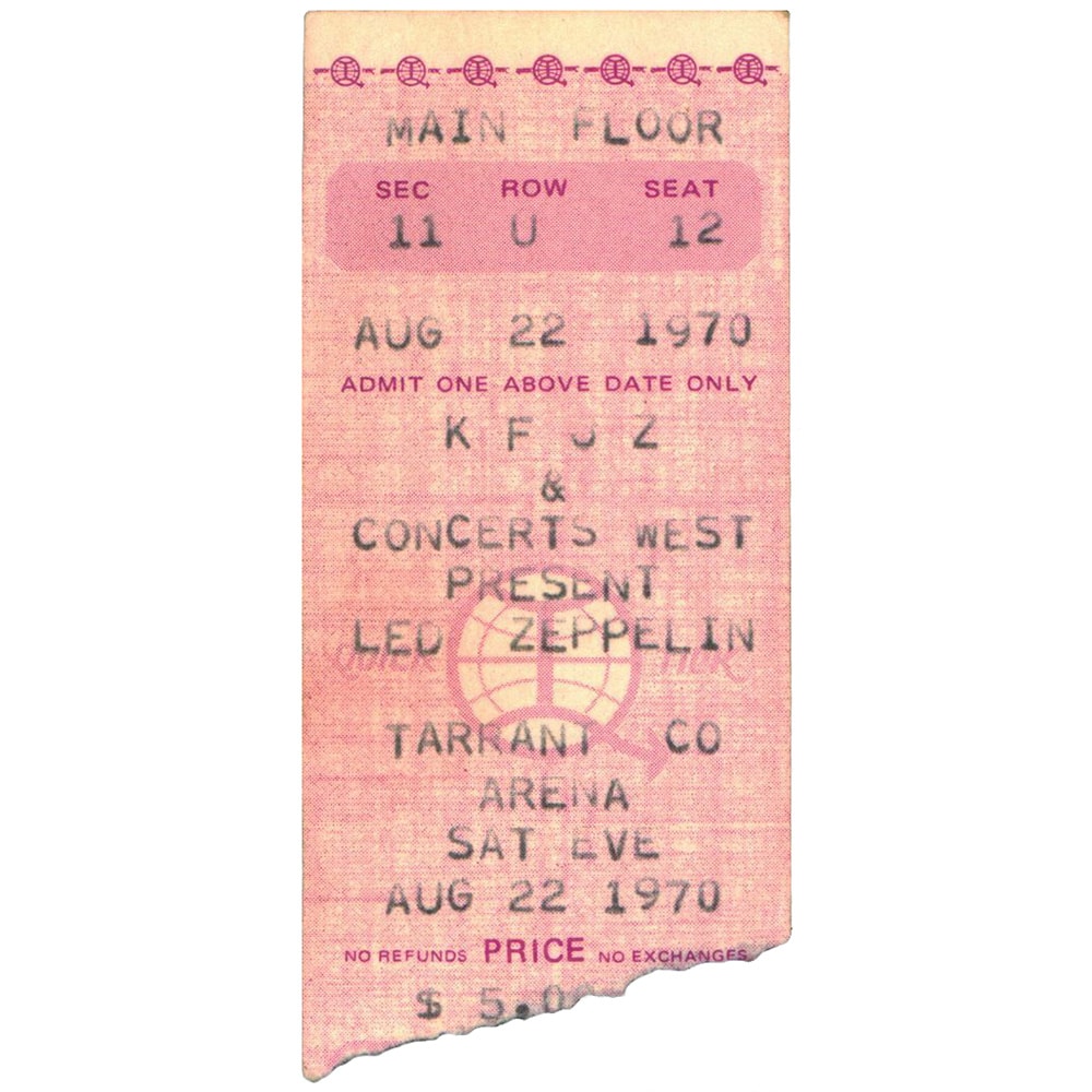 Concert Ticket <br>1970.08.22 <br>Fort Worth, TX