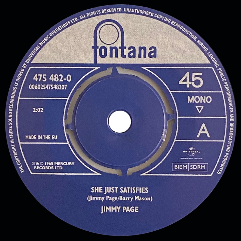 Pre-Zep Single <br>Jimmy Page <br>UK (475 482-0) <br>She Just Satisfies / Keep Moving - Image 2