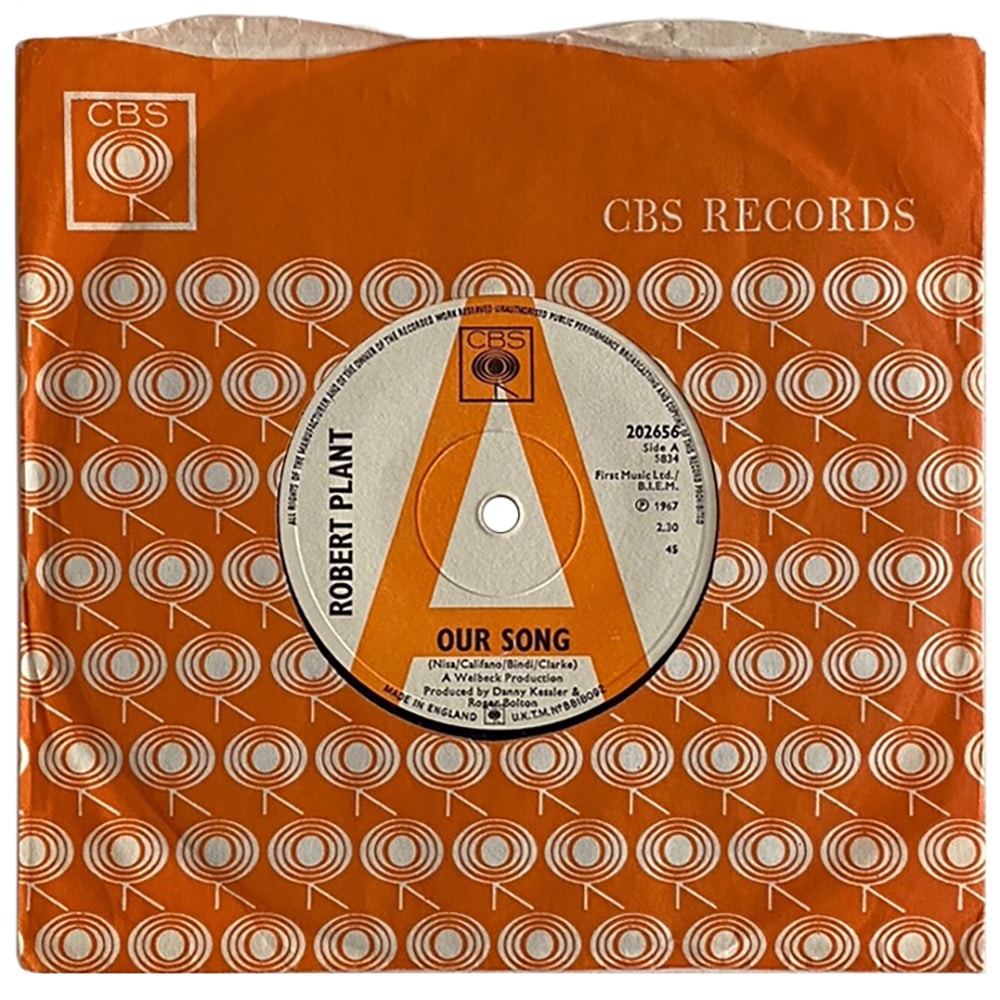 Pre-Zep Single <br>Robert Plant <br>UK (202656) <br>Our Song / Laughin', Cryin', Laughin' (Promo)