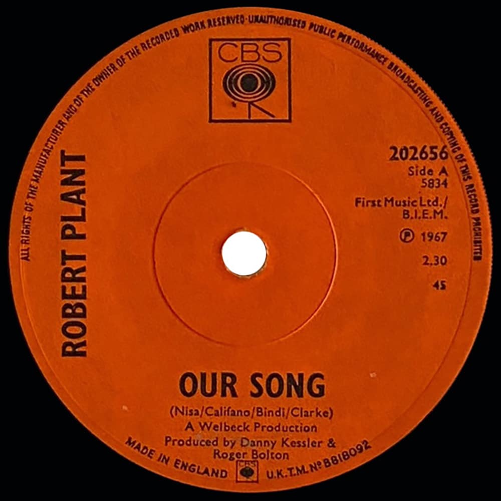 Pre-Zep Single <br>Robert Plant <br>UK (202656) <br>Our Song / Laughin', Cryin', Laughin' #2 - Image 2