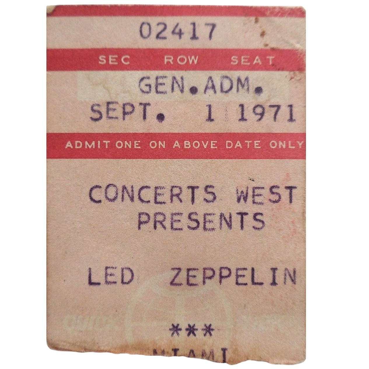 Concert Ticket <br>1971.09.01 <br>Hollywood, FL