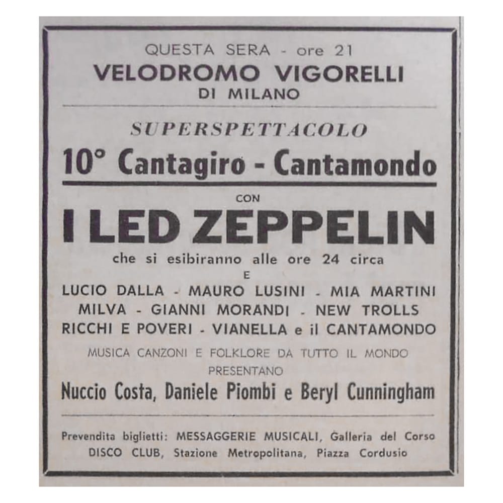 Concert Advertisement <br>1971.07.05 <br>Milan, IT (Ad)