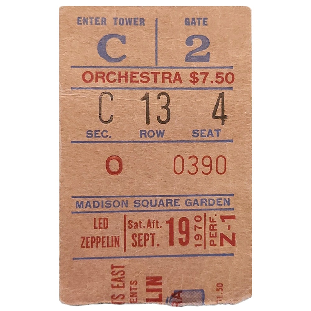 Concert Ticket <br>1970.09.19 <br>New York, NY (Afternoon)
