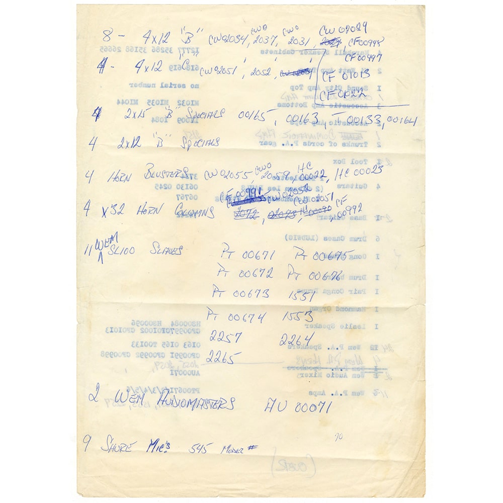 Concert Rarity <br>1970 <br>US Tour Equipment List - Image 3