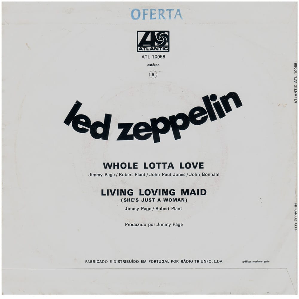 Single <br>Portugal (ATL 10058) <br>Whole Lotta Love / Living Loving Maid (Promo) - Image 2