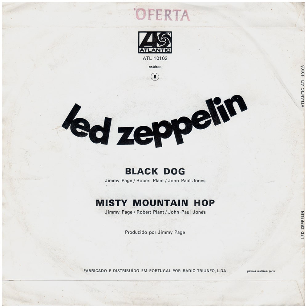Single <br>Portugal (ATL 10103) <br>Black Dog / Misty Mountain Hop (Promo) - Image 2