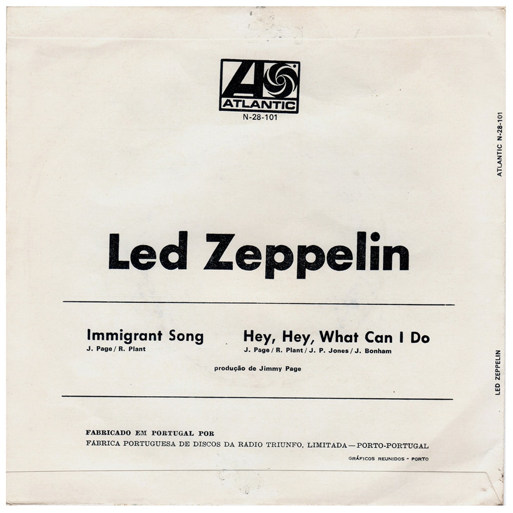 Single <br>Portugal (N-28-101) <br>Immigrant Song / Hey, Hey, What Can I Do (Promo) - Image 2