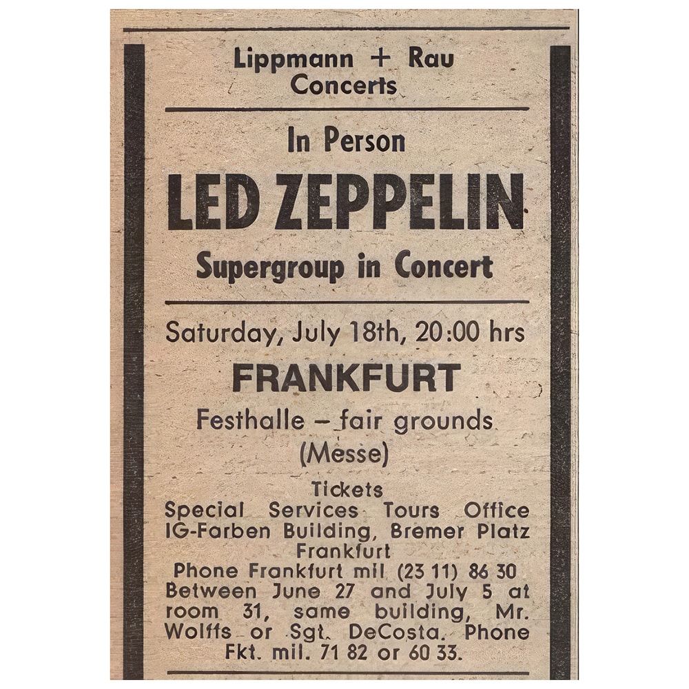 Concert Advertisement <br>1970.07.18 <br>Franfurt, DE (Ad)
