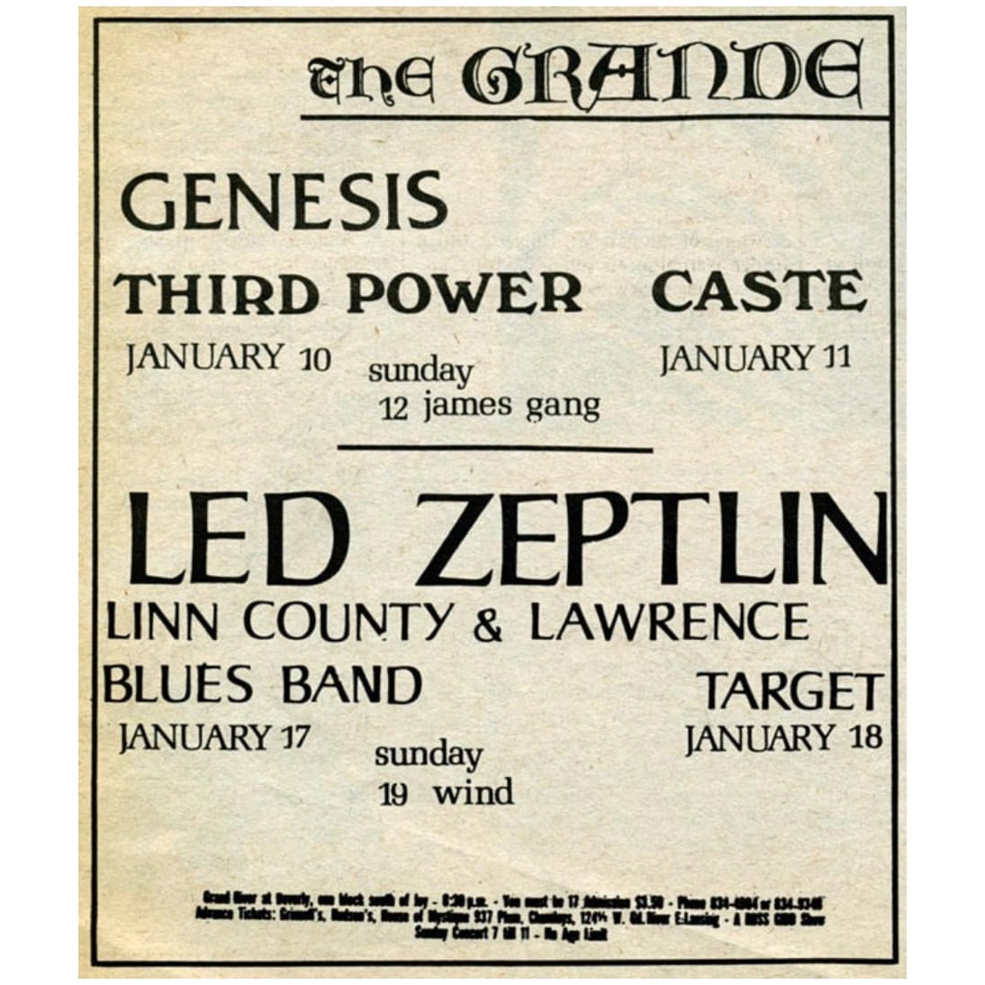 Concert Advertisement <br>1969.01.23 <br>Detroit, MI (Ad)