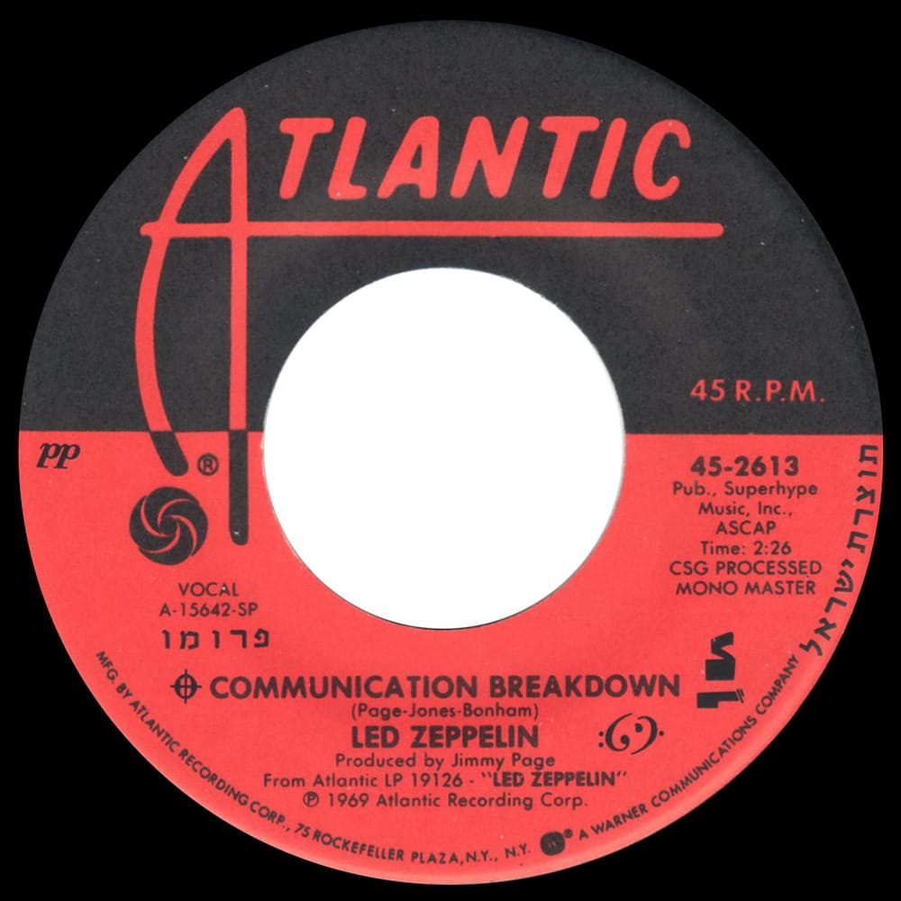 Single <br>Israel (45-2613) <br>Good Times Bad Times / Communication Breakdown (Promo #2) - Image 2
