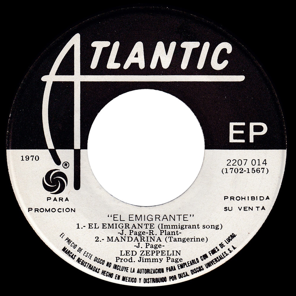 Single <br>Mexico (2207 014) <br>Immigrant Song/Tangerine/Out on the Tiles (Promo) - Image 3
