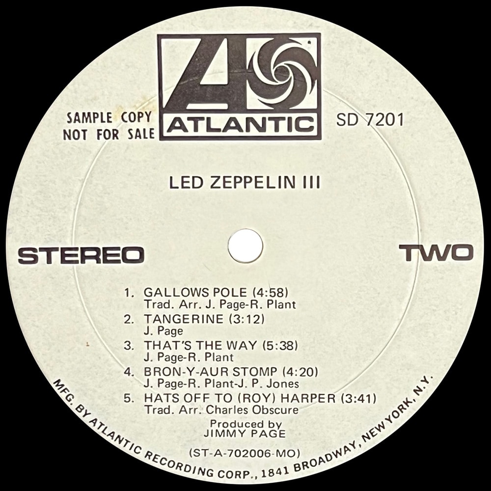 LP <br>Led Zeppelin III <br>USA (SD 7201) Promo #3 - Image 5